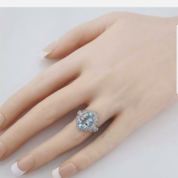 New Fashion Women Blue Aquamarine Ring Gemstone - Picture 9 of 10